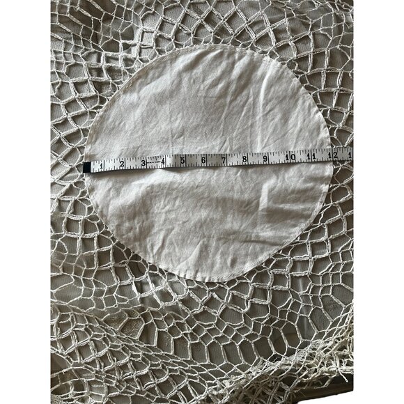 Hand-Crocheted Round Lace Tablecloth With 12” Linen Blend Center 40" Diameter - Picture 8 of 8